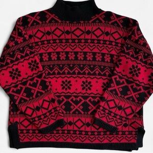 Vintage Stefano International Red Black Hearts and Snowflakes Mockneck Sweater